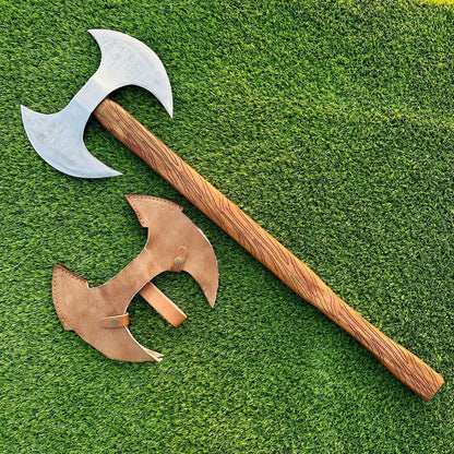 Hand Forged Double Headed Viking Battle Axe 23 Inch with Natural Wood Handle
