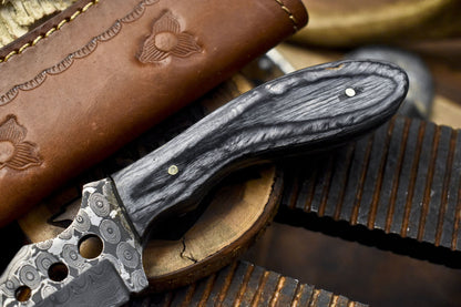 Hot Item Skinner Knife Rain Drop Damascus Hard Wood Handmade Survival Hunting Knife w/ Leather Sheath