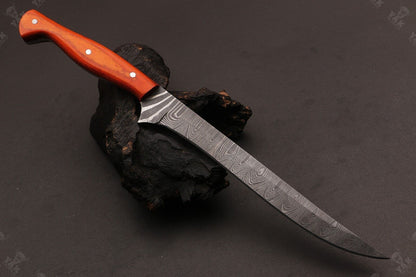 12" Hand Forged Damascus Fillet Knife Custom Fillet Knife With Pakka Wood Handle