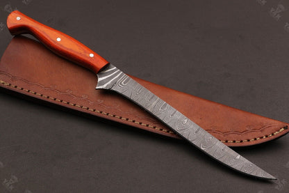 12" Hand Forged Damascus Fillet Knife Custom Fillet Knife With Pakka Wood Handle