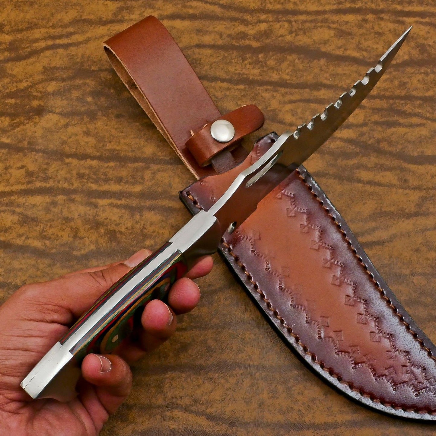 Handmade 12 Inch D2 Steel Hunting Bowie Knife – Full Tang Outdoor Survival Blade