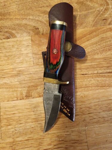 Heritage Forge Twist Damascus Steel Skinner Knife with Hardwood Handle – Custom Handmade Hunting Knife