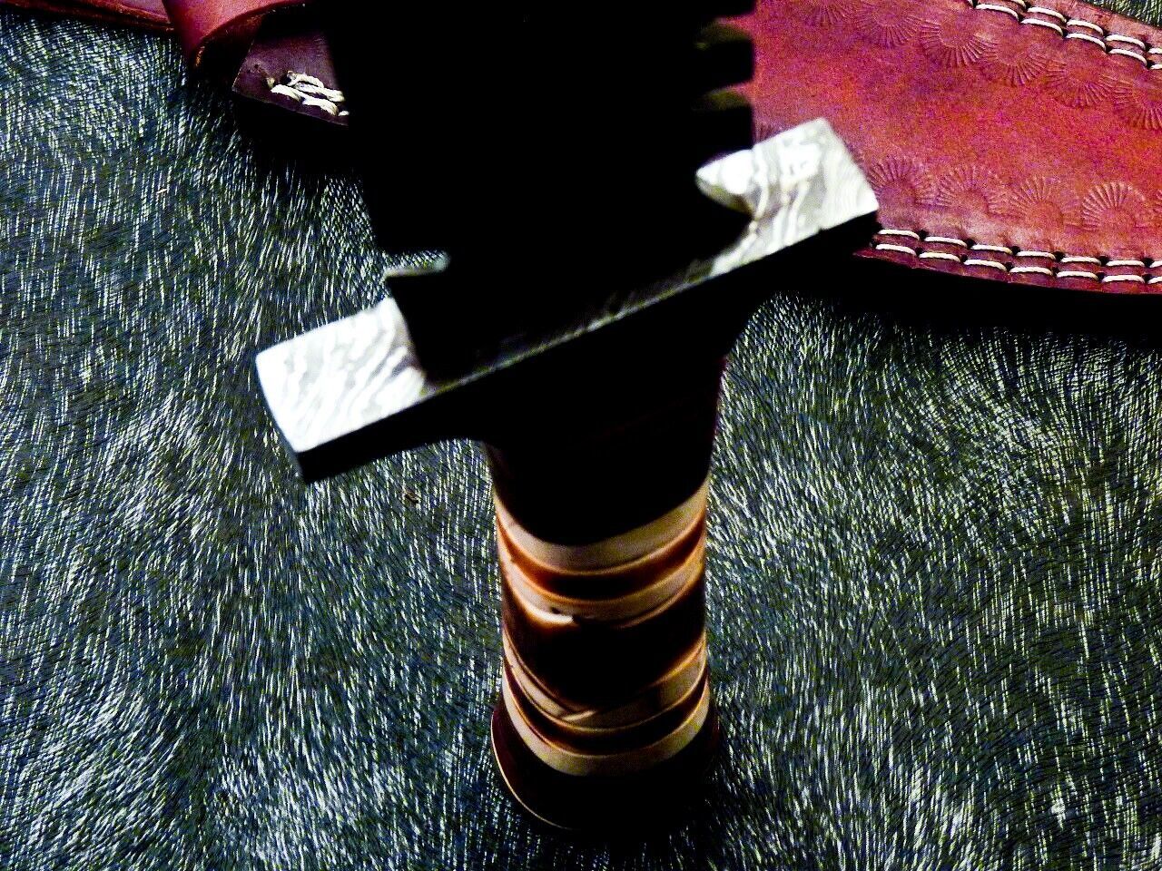 13" Custom Damascus Steel Bowie Knife | Engraved Camel Bone & Hardwood Handle