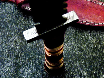 13" Custom Damascus Steel Bowie Knife | Engraved Camel Bone & Hardwood Handle