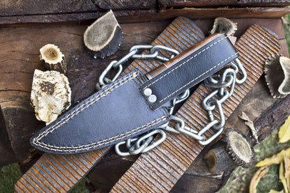 Custom Forged Rain Drop Damascus Skinner Knife with Walnut Wood Handle – Camping & Hunting Edition