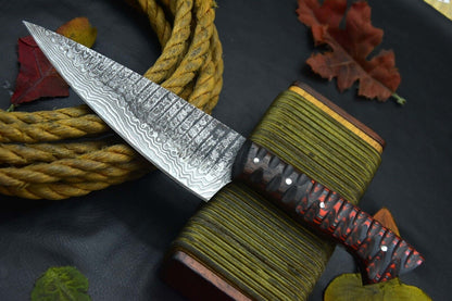 Custom Handmade Damascus Steel Chef Knife – Hand Forged Fixed Blade with Walnut Handle