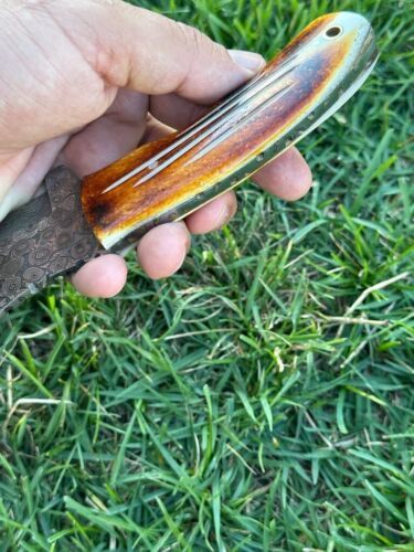10" Full Tang Handmade Damascus Steel Hunting Skinning Tracker Knife with Leather Sheath