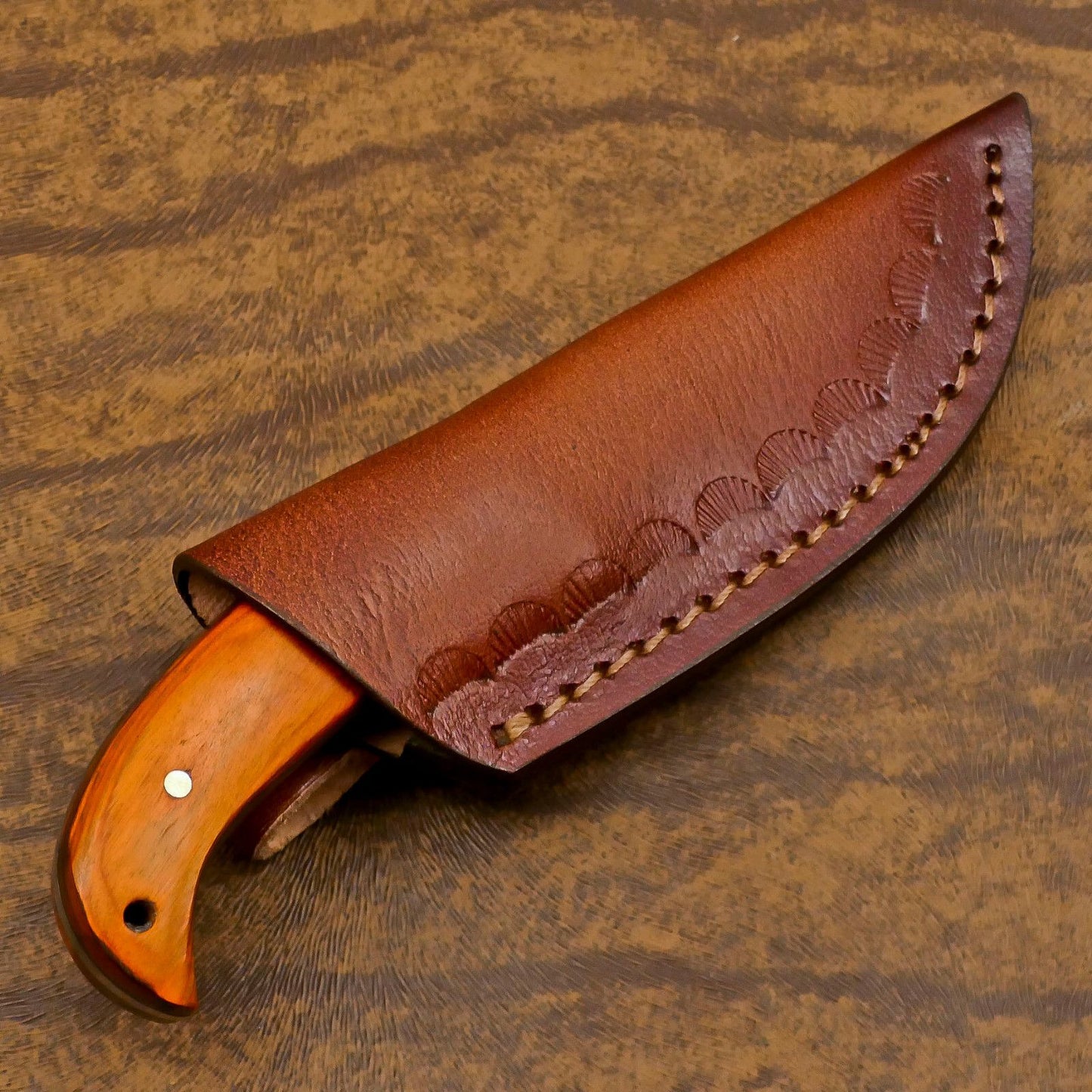Hand Forged Damascus Skinner Knife with Resin and Wood Handle – Custom Fixed Blade Hunting EDC Knife