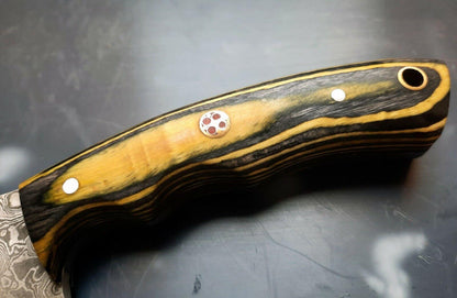 7" Hand-Forged Damascus Bowie Hunting Knife – Wood Handle with Leather Sheath