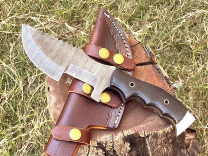 Tactical Survival Hunting Fixed Blade Damascus Tracker Knife – Handmade Full Tang Bushcraft Chopper with Leather Sheath