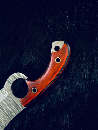 7" Fire Damascus Cleaver Bowie Knife – Wood Handle