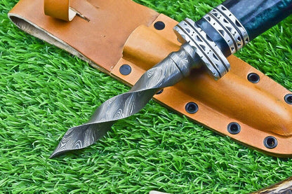 10 Inch Damascus Kris Dagger Bowie Knife with Resin Handle for Hunting and Camping