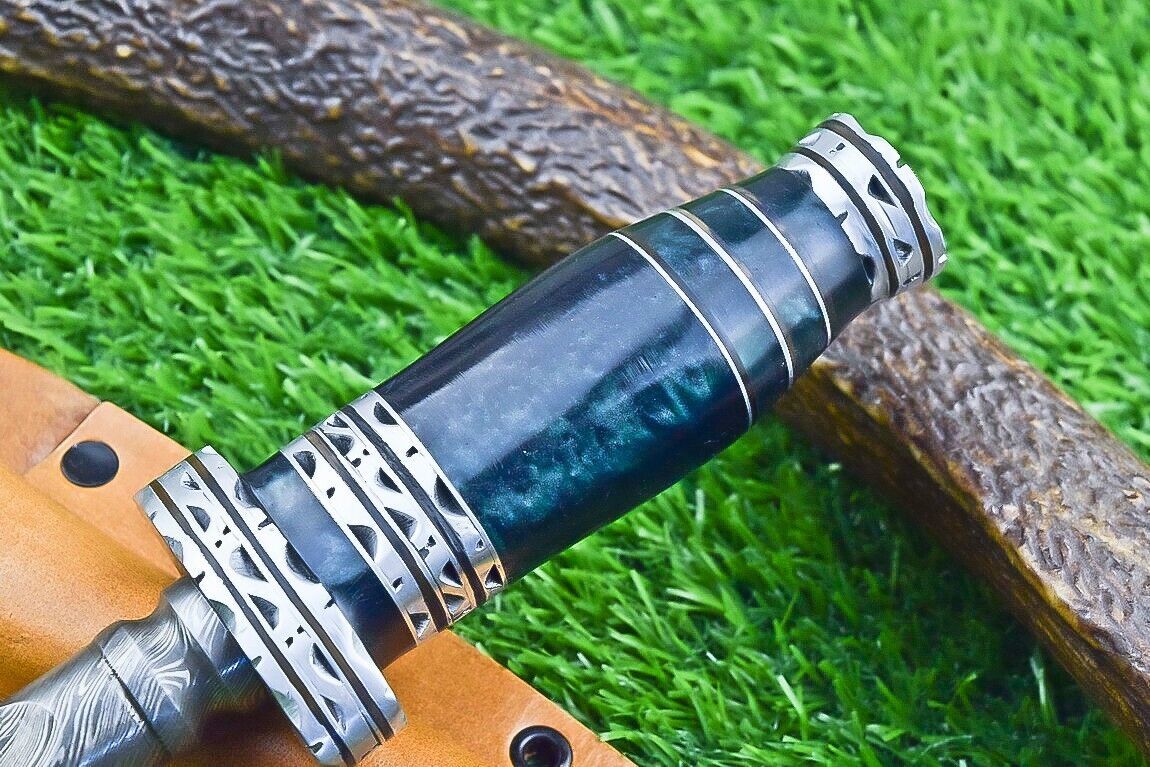 10 Inch Damascus Kris Dagger Bowie Knife with Resin Handle for Hunting and Camping