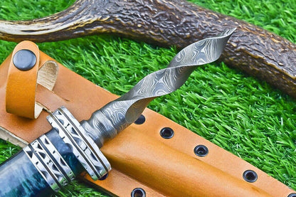 10 Inch Damascus Kris Dagger Bowie Knife with Resin Handle for Hunting and Camping
