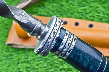 10 Inch Damascus Kris Dagger Bowie Knife with Resin Handle for Hunting and Camping