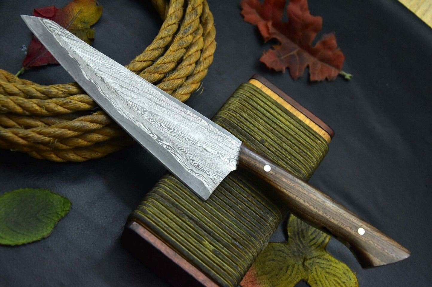 Custom 12.3" OAL Hand Forged San Mai Damascus Steel Chef Knife Handmade
