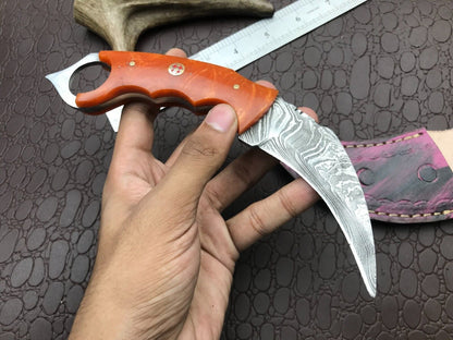 Hand Forged 8" Damascus Karambit Knife Best Karambit Damascus Steel With Resin Handle