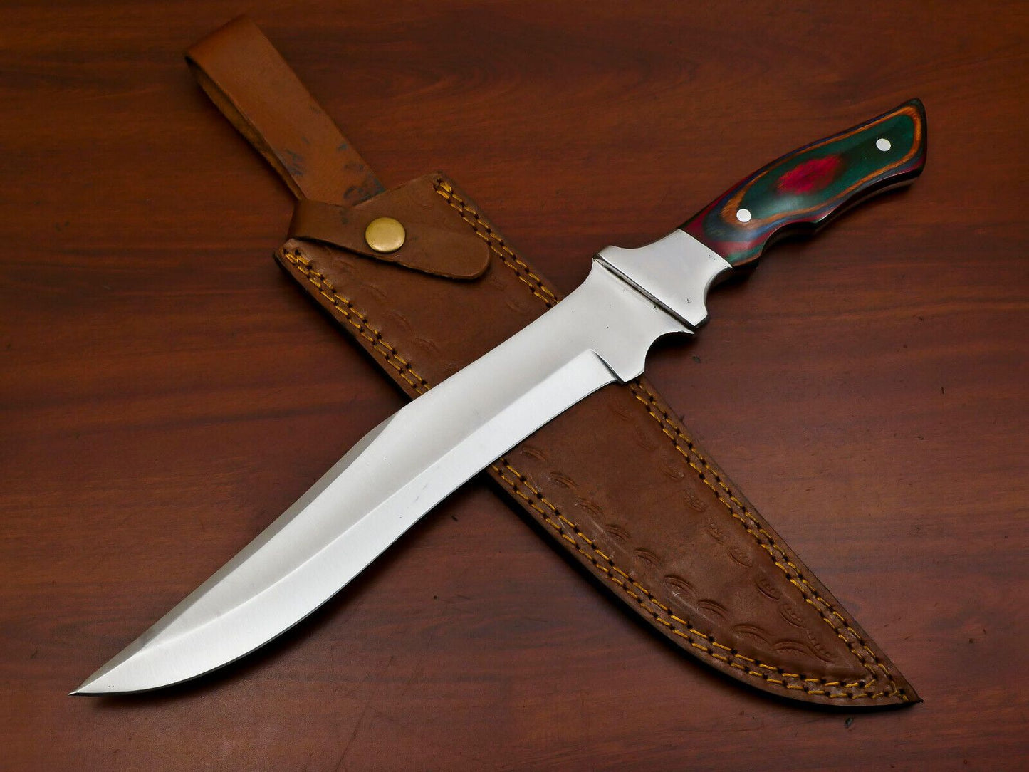 Custom 12-Inch Handmade D2 Steel Bowie Hunting Knife with Pakka Wood Handle