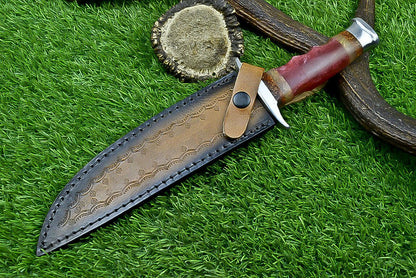 Heritage Forge 12 Inch Resin Handle Damascus Bowie Knife for Camping and Hunting