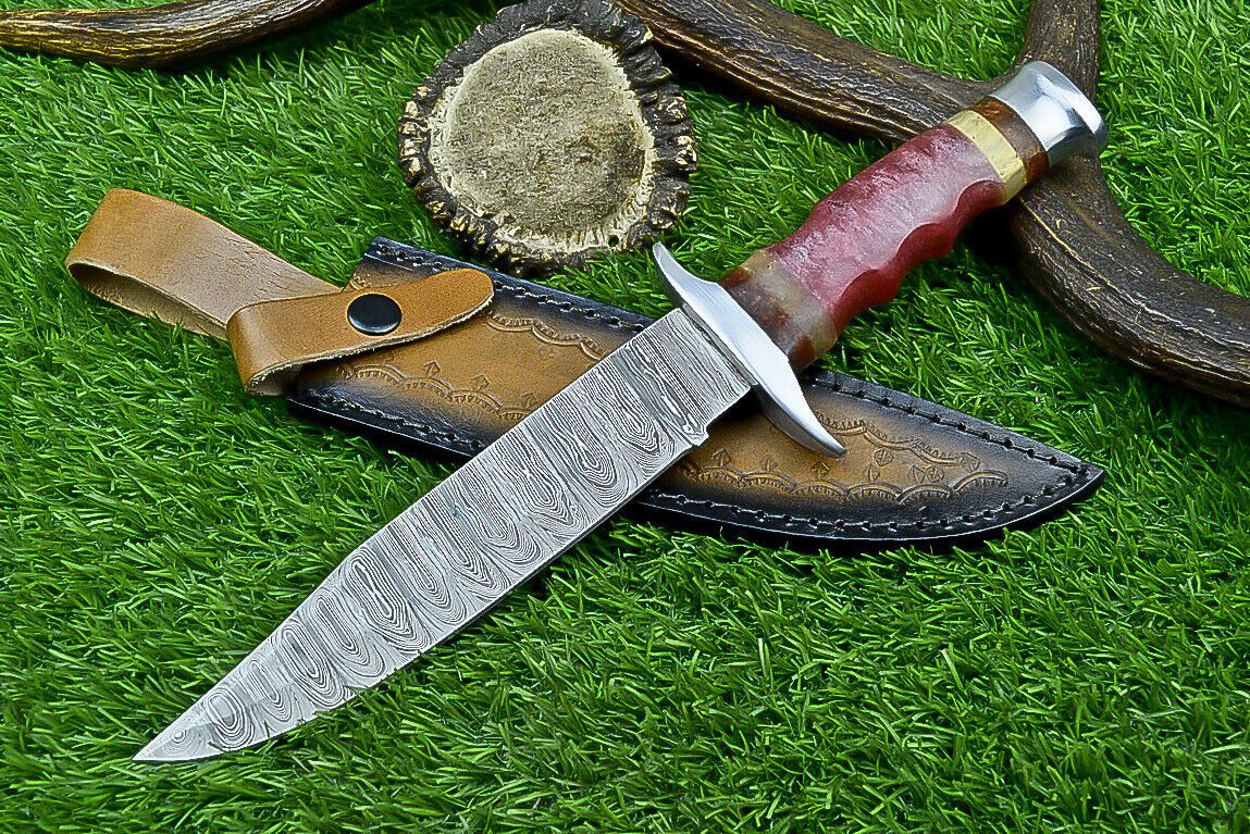 Heritage Forge 12 Inch Resin Handle Damascus Bowie Knife for Camping and Hunting