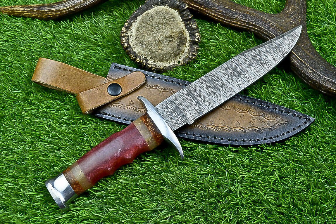 Heritage Forge 12 Inch Resin Handle Damascus Bowie Knife for Camping and Hunting