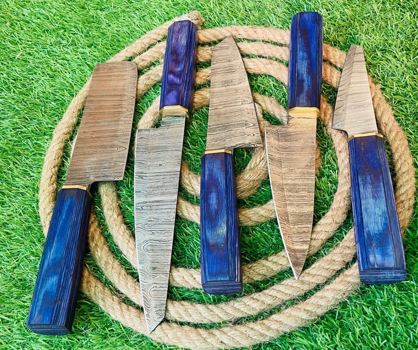 5 Knives Handmade Damascus Steel Cutlery Chef Knives Set Kitchen Knife