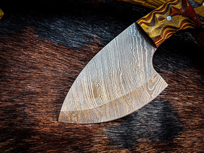 Custom Damascus Steel Skinner Hunting Knife with Wood Handle – 9 Inch Fixed Blade