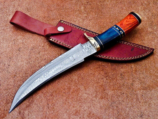 Heritage Forge 13 Inch Handmade Damascus Bowie Knife | Hardwood Handle Custom Camping Hunting Blade