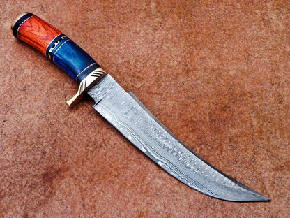 Heritage Forge 13 Inch Handmade Damascus Bowie Knife | Hardwood Handle Custom Camping Hunting Blade