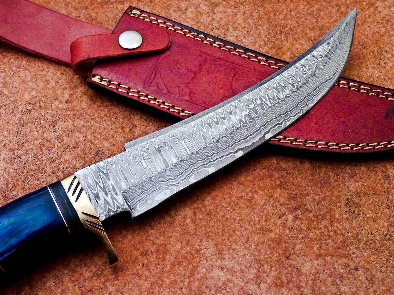 Heritage Forge 13 Inch Handmade Damascus Bowie Knife | Hardwood Handle Custom Camping Hunting Blade