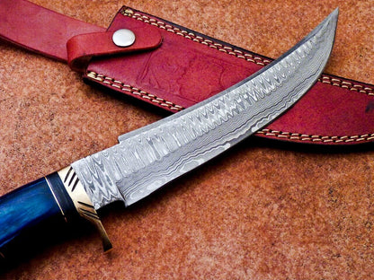Heritage Forge 13 Inch Handmade Damascus Bowie Knife | Hardwood Handle Custom Camping Hunting Blade