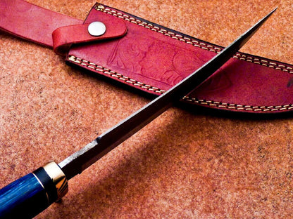 Heritage Forge 13 Inch Handmade Damascus Bowie Knife | Hardwood Handle Custom Camping Hunting Blade