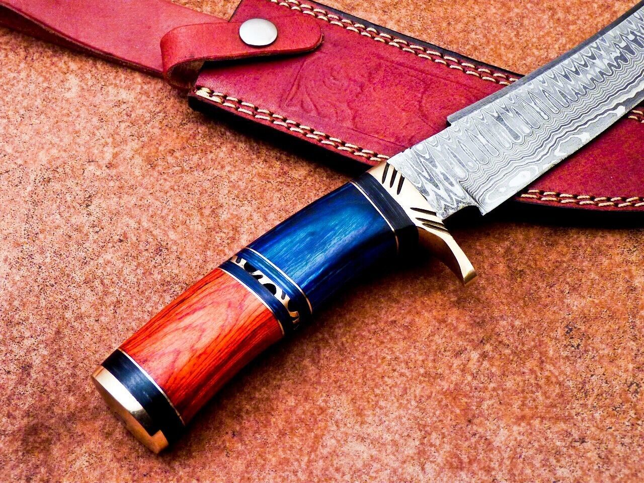 Heritage Forge 13 Inch Handmade Damascus Bowie Knife | Hardwood Handle Custom Camping Hunting Blade