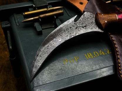 8" Custom Damascus Karambit Knife Best Damascus Steel Karambit with Wood Handle