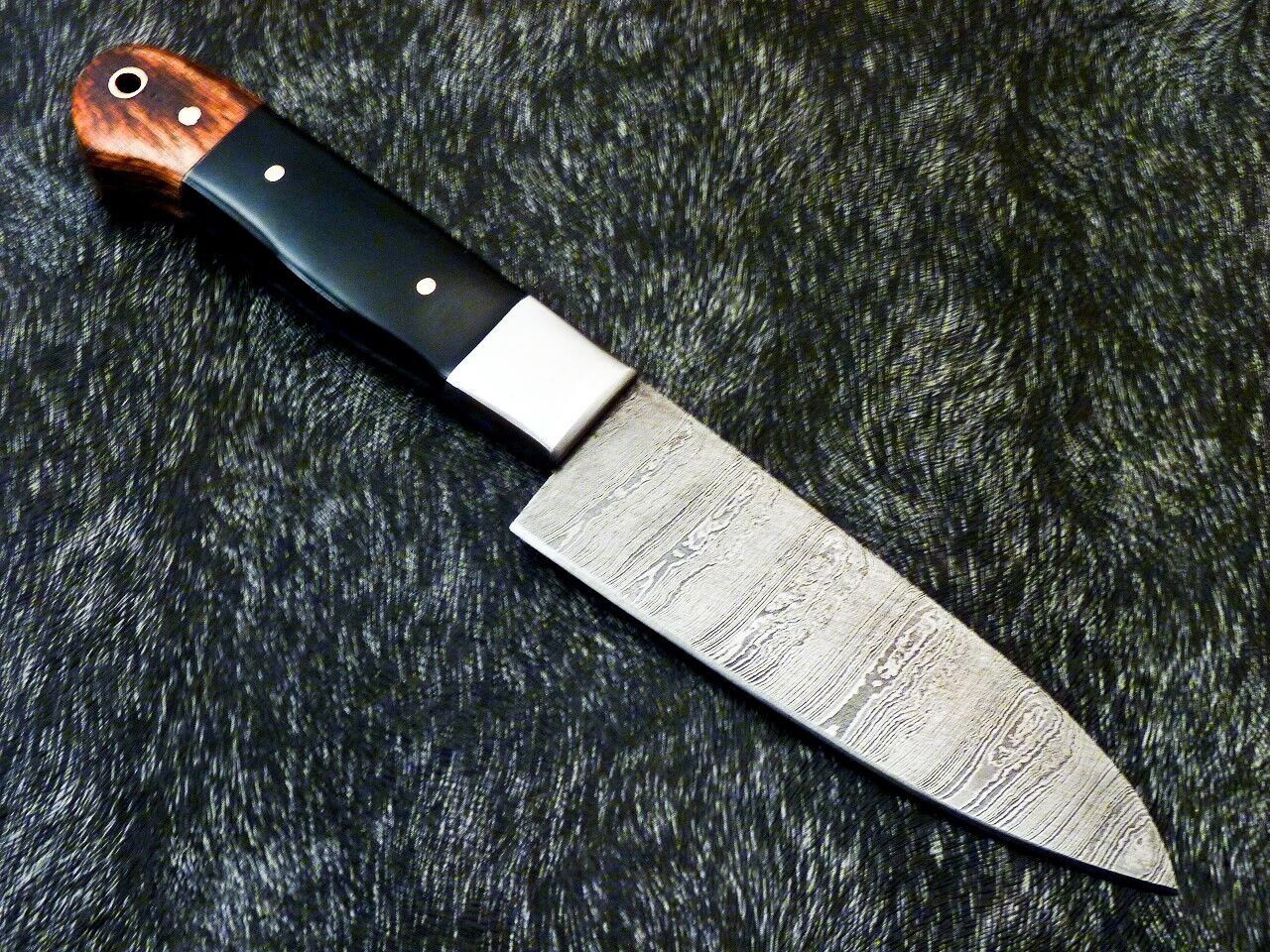 9.7" Custom Hand Forged Damascus Steel Chef Kitchen Knife with Bull Horn & Hardwood Handle