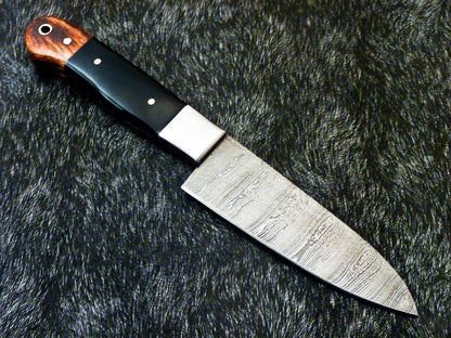 9.7" Custom Hand Forged Damascus Steel Chef Kitchen Knife with Bull Horn & Hardwood Handle