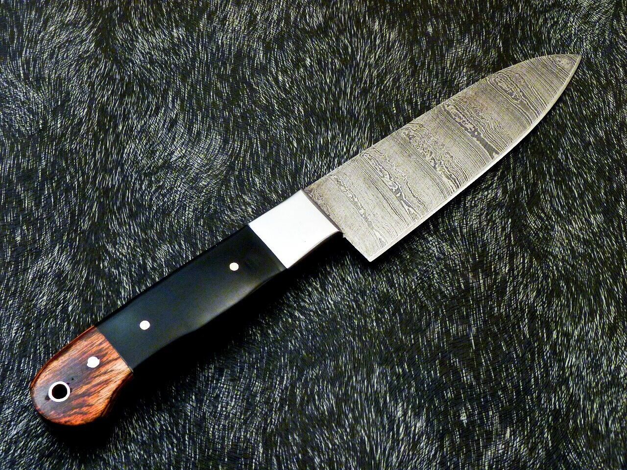 9.7" Custom Hand Forged Damascus Steel Chef Kitchen Knife with Bull Horn & Hardwood Handle