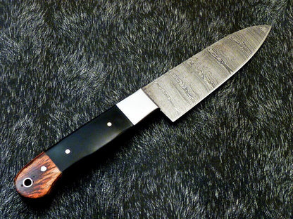 9.7" Custom Hand Forged Damascus Steel Chef Kitchen Knife with Bull Horn & Hardwood Handle