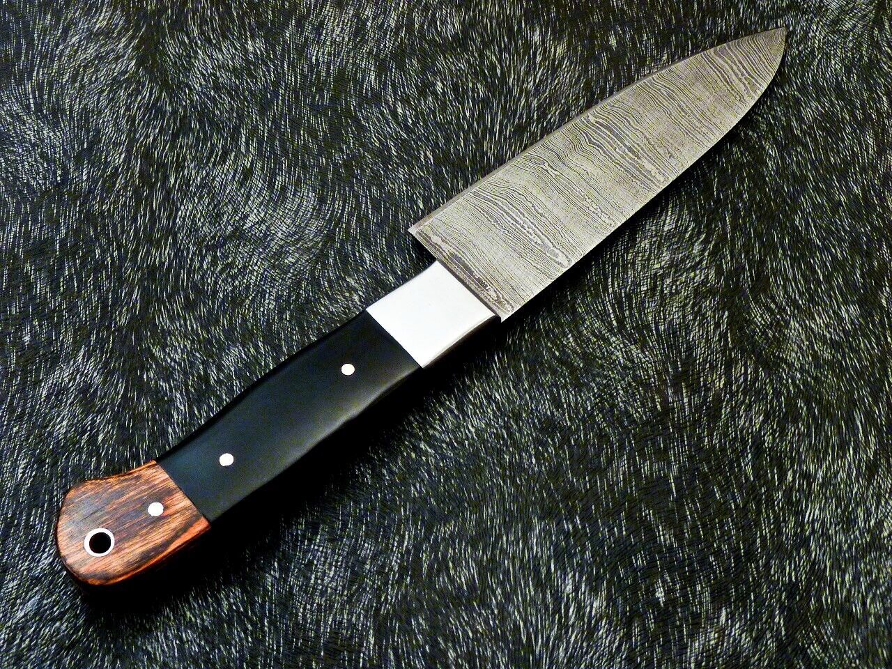 9.7" Custom Hand Forged Damascus Steel Chef Kitchen Knife with Bull Horn & Hardwood Handle