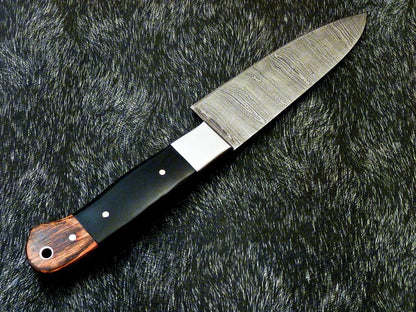 9.7" Custom Hand Forged Damascus Steel Chef Kitchen Knife with Bull Horn & Hardwood Handle