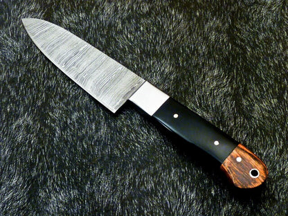 9.7" Custom Hand Forged Damascus Steel Chef Kitchen Knife with Bull Horn & Hardwood Handle