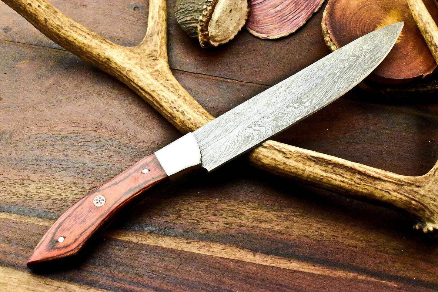 Custom Handmade Damascus Chef Knife | 12" Full Tang Hard Wood Handle