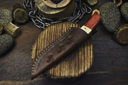 Custom Twist Damascus Skinner Knife Bone and Wood Handle Sports Fixed Blade