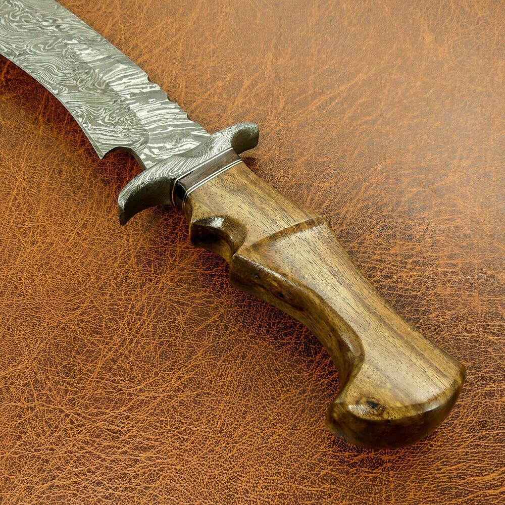 15" Sasquatch Damascus Steel Bowie Knife – Natural Wood Handle & Custom Sheath
