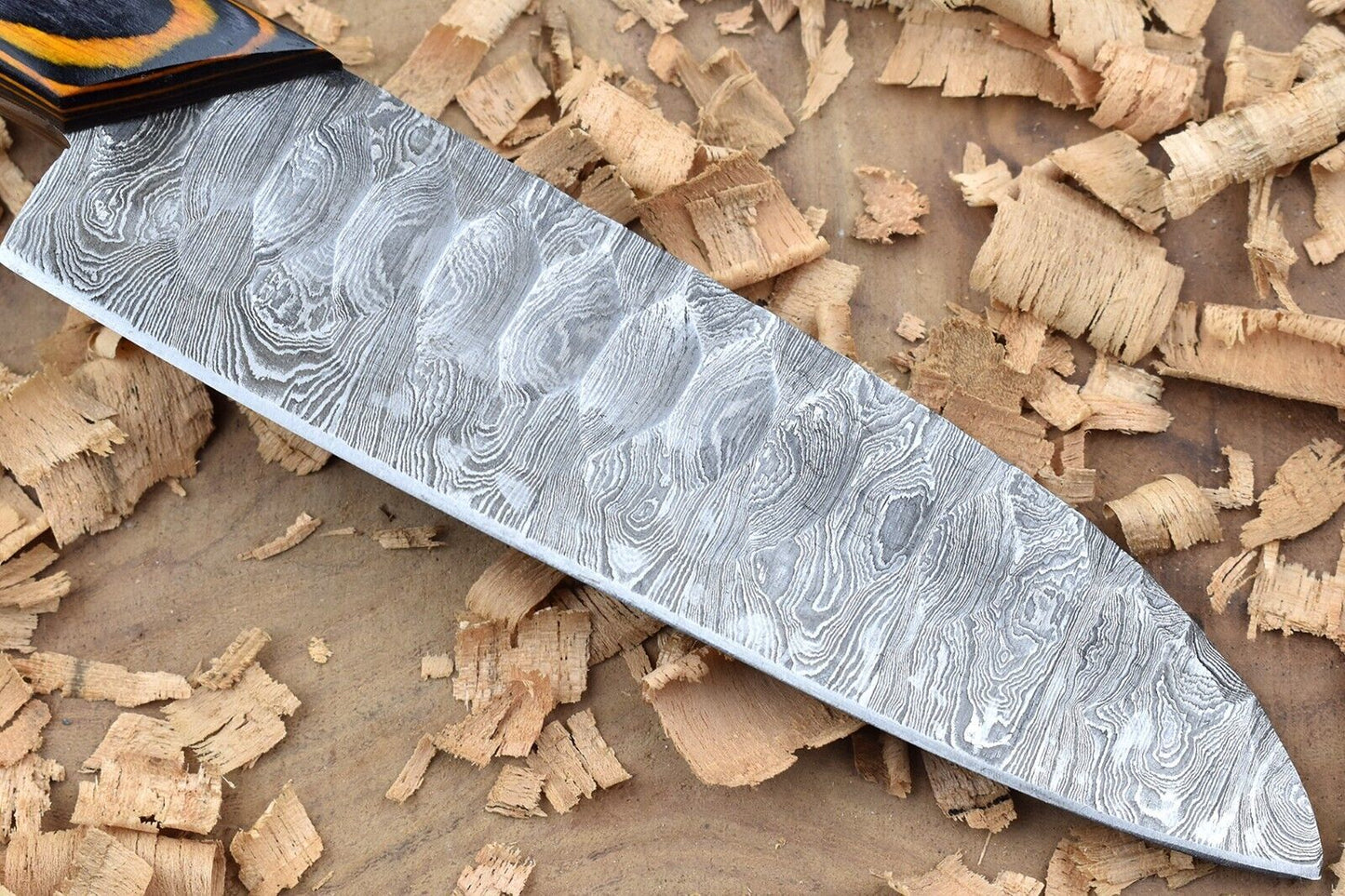 Handmade Damascus Steel Kitchen Chef Knife | 11" Forged Blade with Black & Orange Dollar Thappa Handle