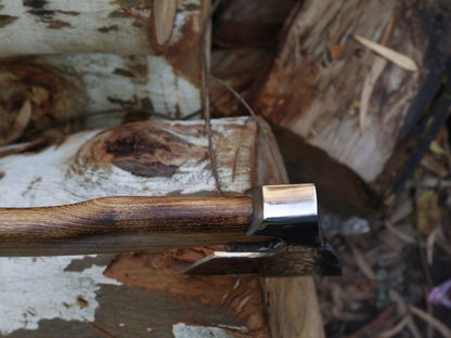 18 Inch Hand Forged Viking Axe with Carved Ash Wood Handle and Leather Sheath