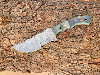 Custom Damascus Steel Boot Knife – 10" Camping Hunting EDC Tracker with Micarta Handle & Leather Sheath