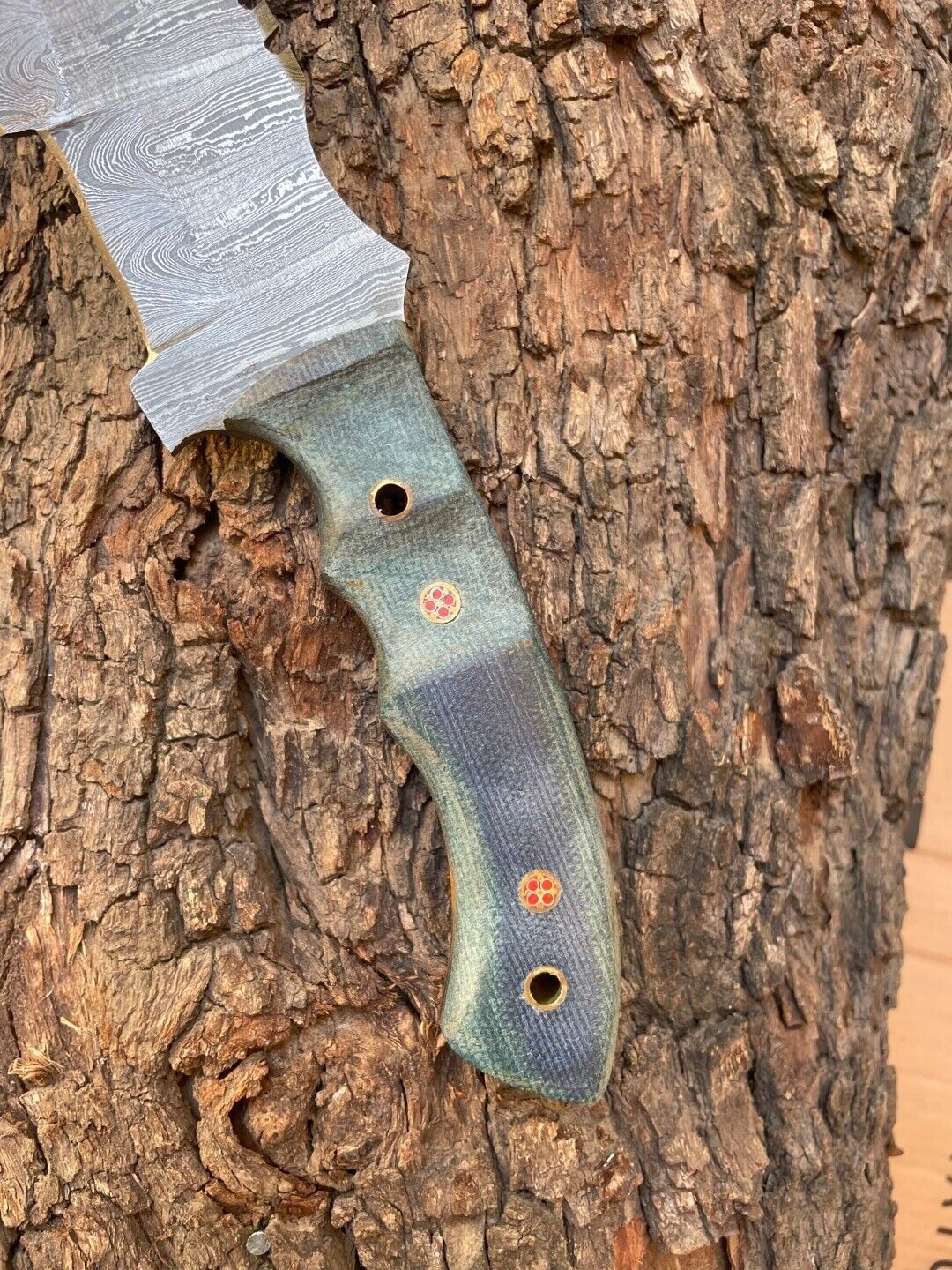 Custom Damascus Steel Boot Knife – 10" Camping Hunting EDC Tracker with Micarta Handle & Leather Sheath