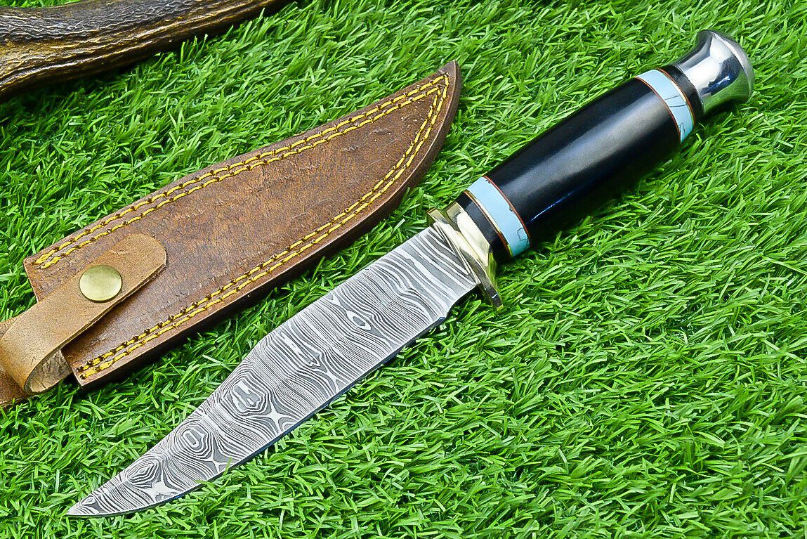 Heritage Forge 11 Inch Damascus Steel Bowie Knife with Resin and Hardwood Handle