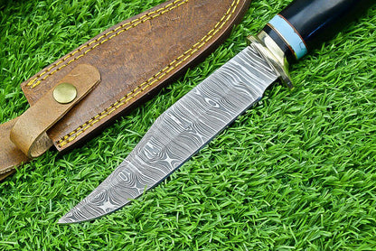 Heritage Forge 11 Inch Damascus Steel Bowie Knife with Resin and Hardwood Handle